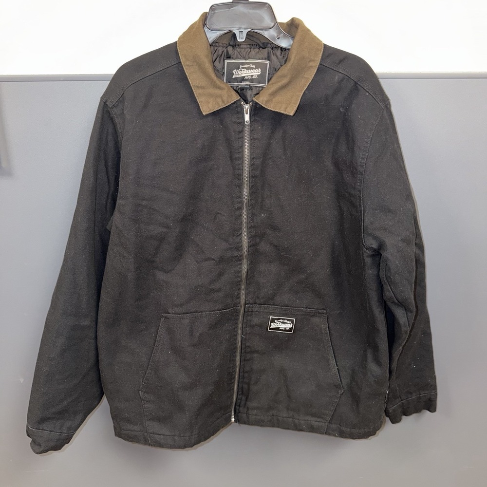 Brooklyn Cloth Workwear Canvas Jacket Lined Mens Size L Black Corduroy Collar